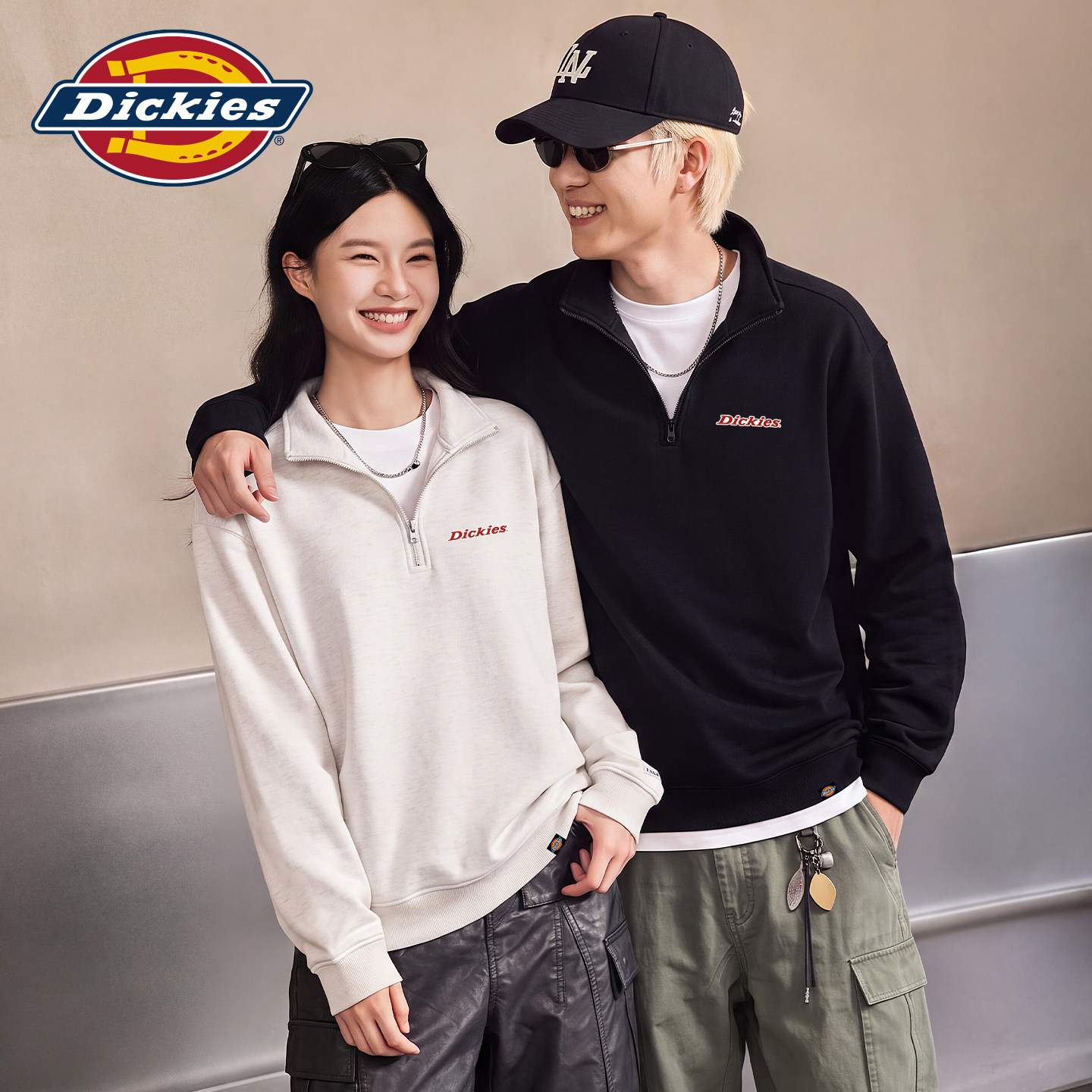 Dickies男女同款立领套头卫衣半拉链重磅面料秋季百搭情侣装外套A