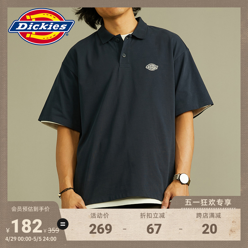 Dickies 春夏 工装男女情侣翻领logo短袖复古运动Polo衫宽松