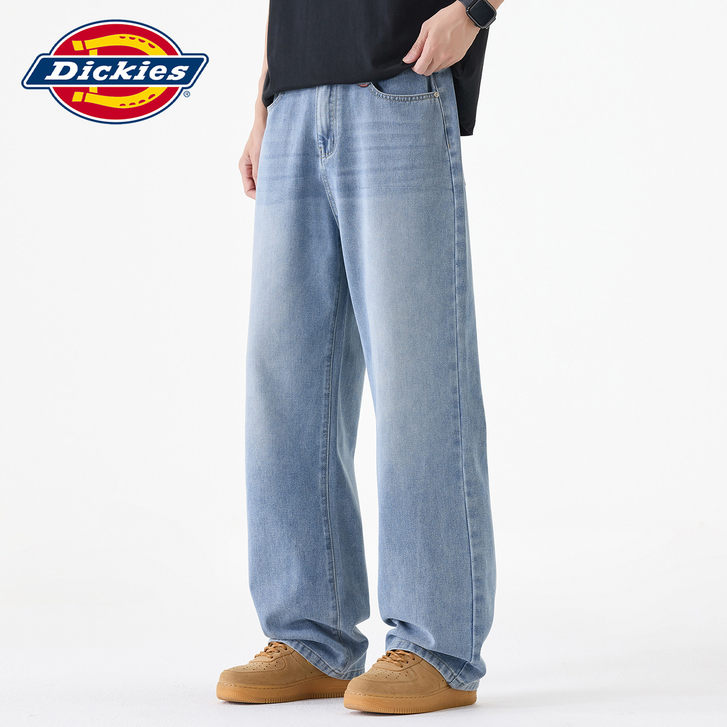 Dickies帝酷适秋季美式休闲水洗牛仔裤男士新款宽松直筒阔腿长裤Y