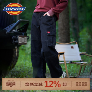 Dickies帝酷适26春秋新女式 纯棉宽松丹宁cargo多口袋牛仔双膝裤