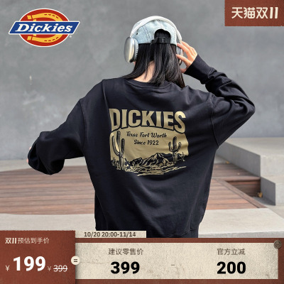 Dickies25秋冬新款 德州灵感印花圆领运动风卫衣宽松毛圈内里男女