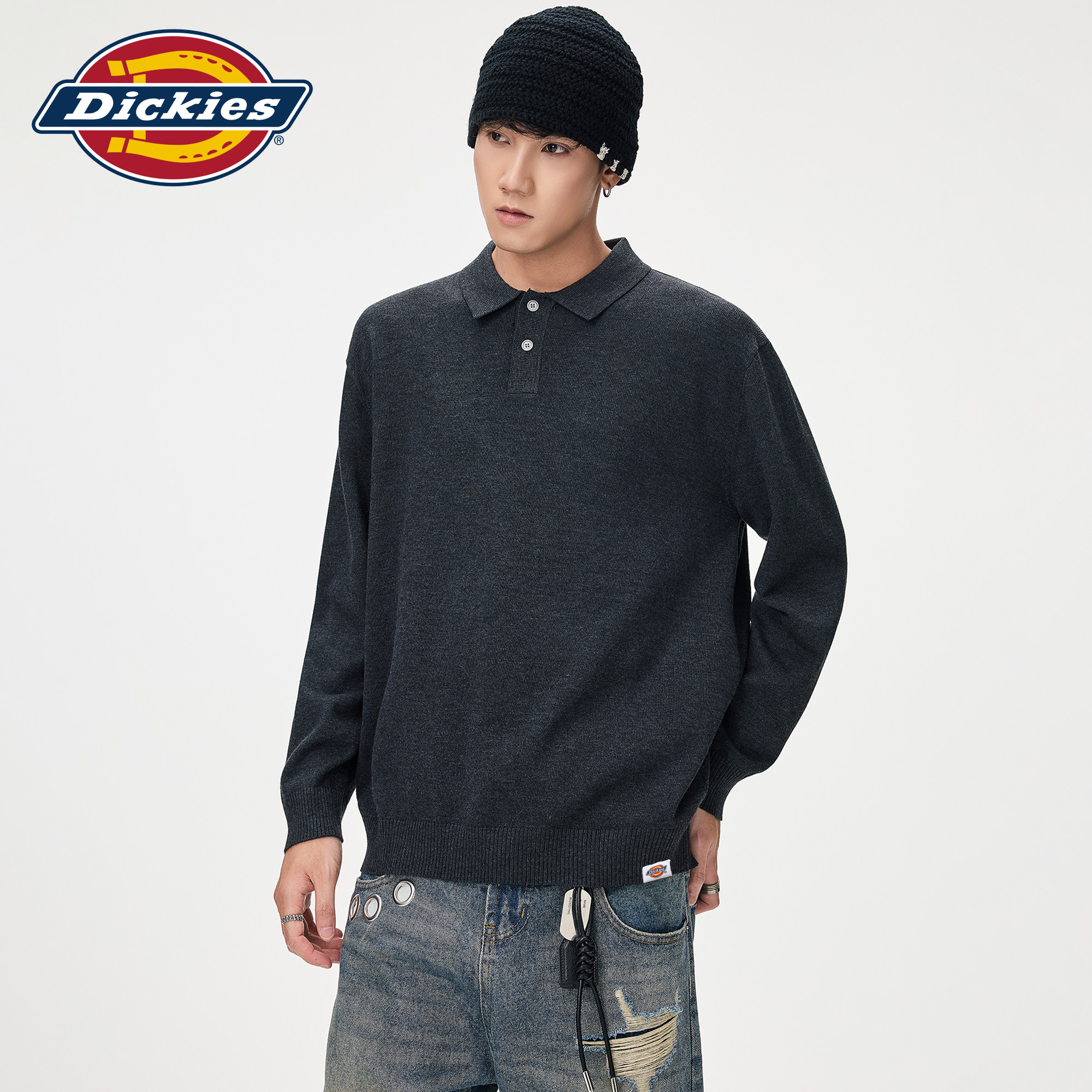 Dickies帝酷适品牌Polo翻领针织衫男秋季美式高级感宽松套头毛衣M