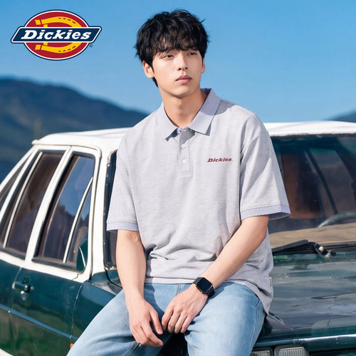 Dickies帝酷适条纹拼接短袖POLO衫男款夏季潮牌美式撞色休闲上衣M