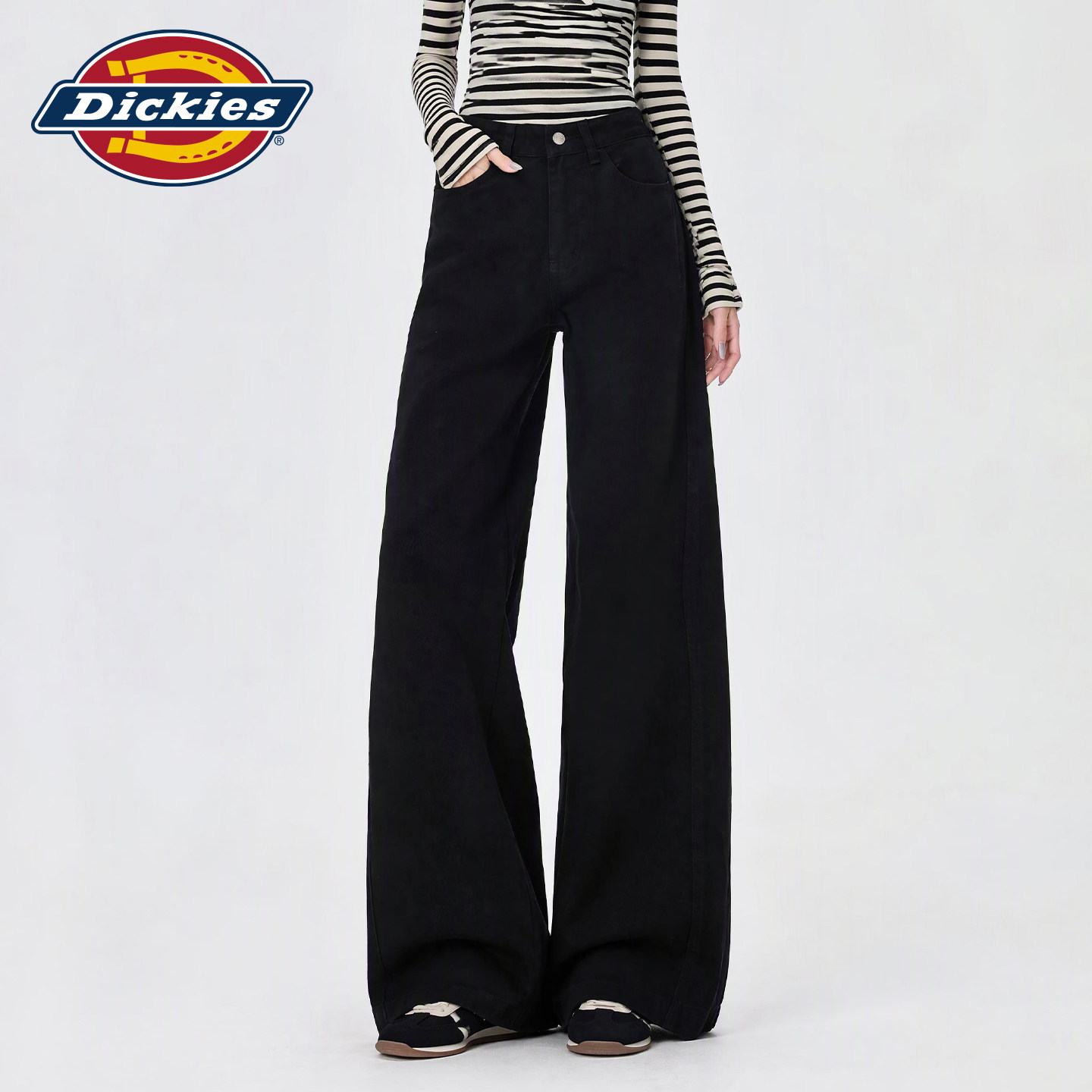 Dickies帝酷适美式黑色高腰阔腿牛仔裤女2026秋季宽松显瘦直筒裤m