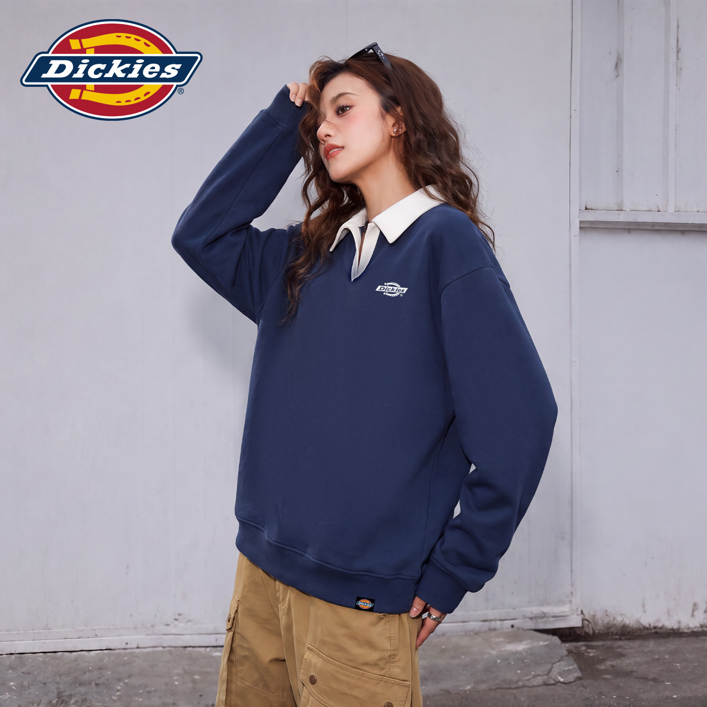 DickiesPolo领卫衣女春秋宽松翻领早秋外套Cleanfit百搭上衣服1A
