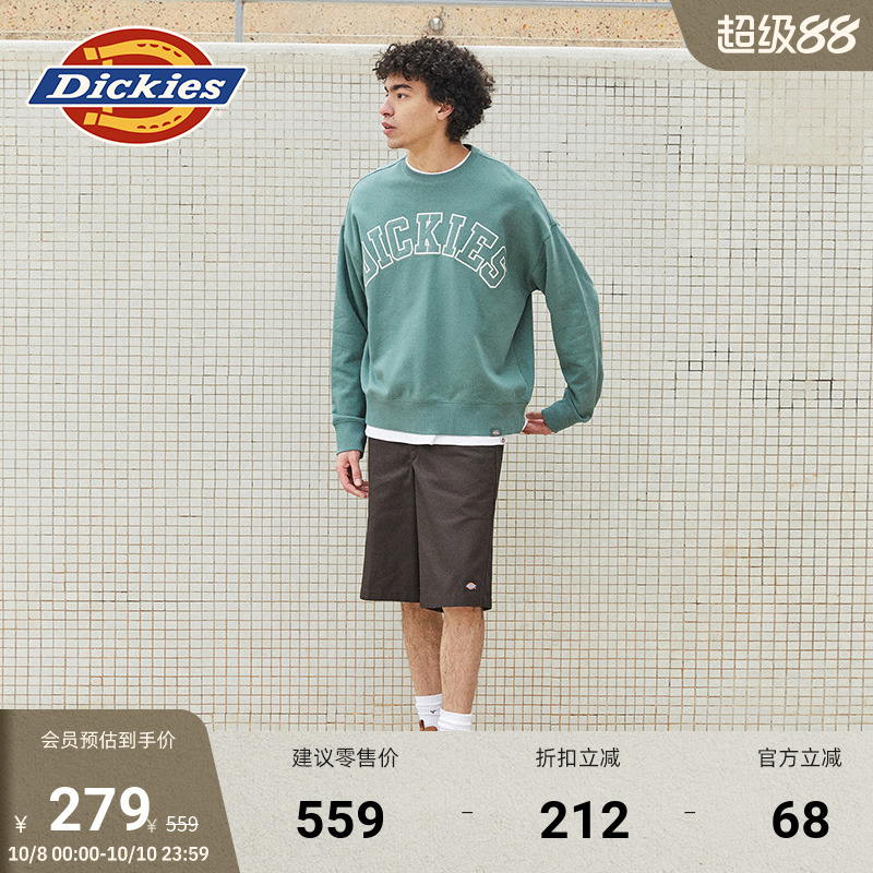 Dickies秋冬 美高字母贴布绣圆领卫衣宽松廓形 运动休闲男女情侣
