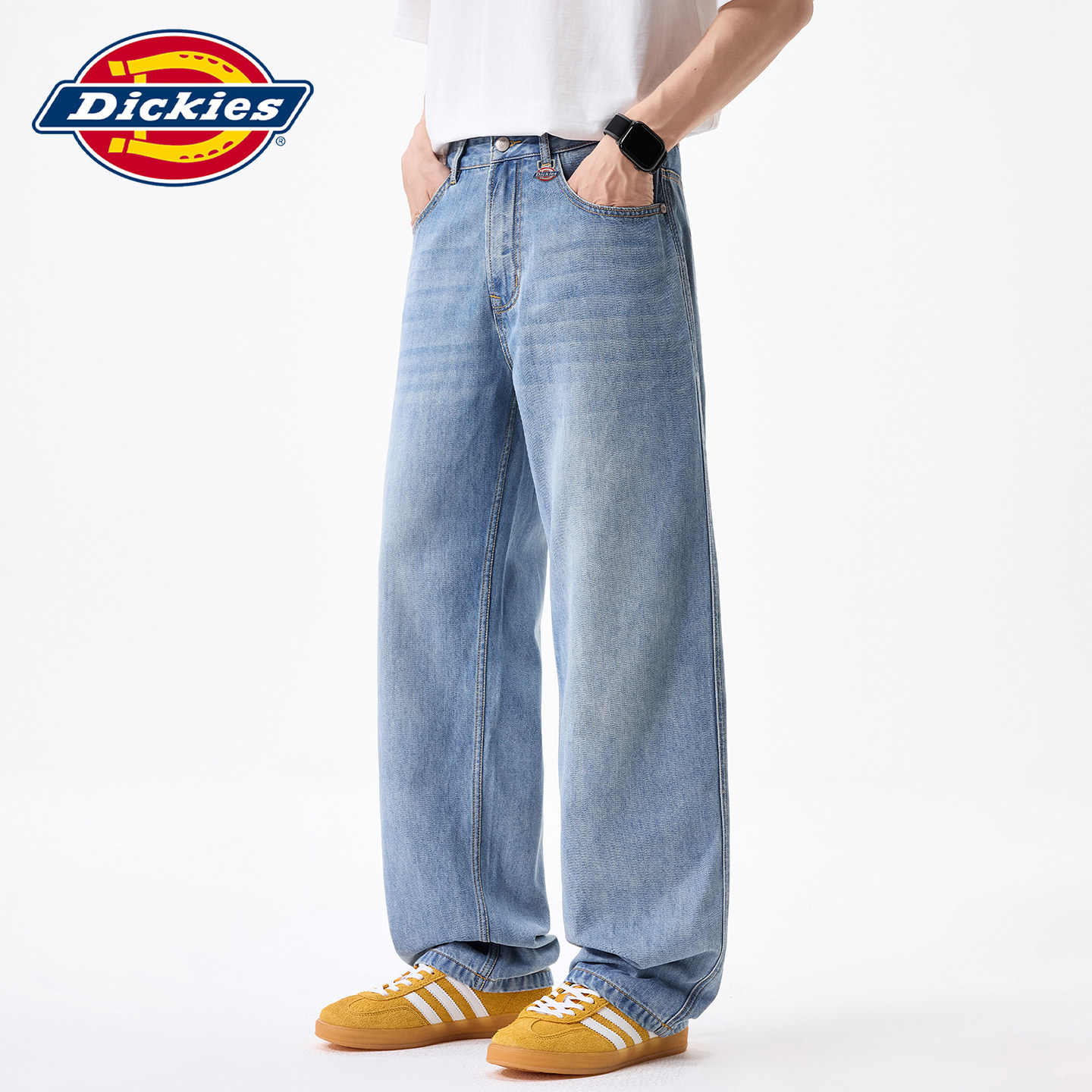【莱赛尔】Dickies帝酷适浅蓝色水洗牛仔裤男士秋季新款阔腿裤子Y