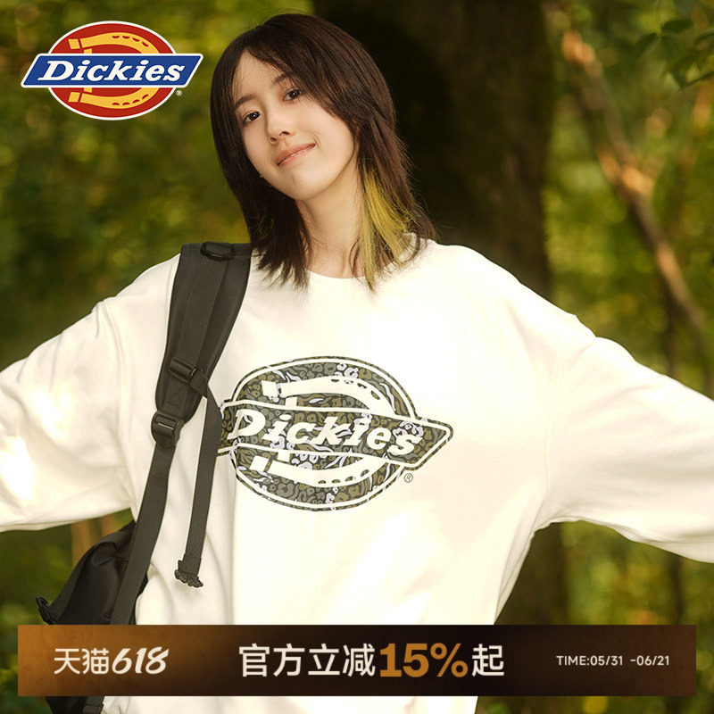 Dickies帝酷适春秋图案logo印花毛圈布内里休闲圆领卫衣男女情侣J