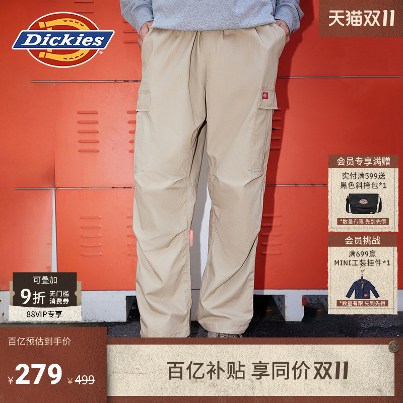 Dickies秋冬 橡筋腰头多口袋纯棉休闲宽松长裤工装裤 男女情侣
