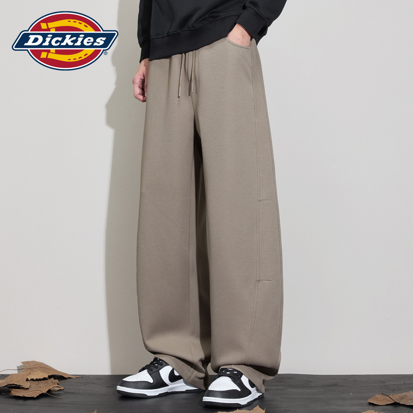 Dickies帝酷适秋季宽松阔腿弯刀工装休闲裤男士抽绳垂感针织卫裤Y