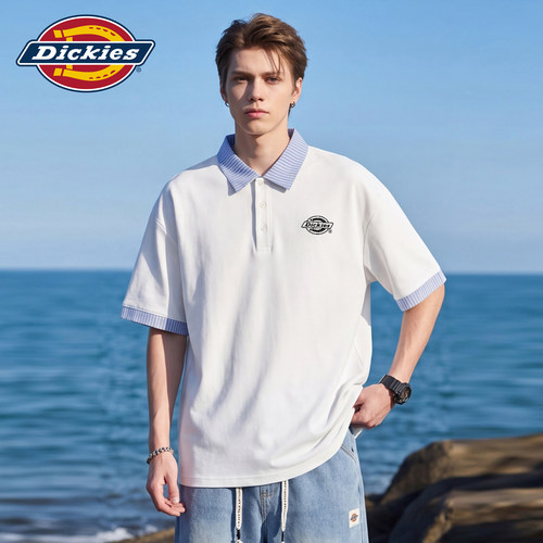 Dickies帝酷适短袖polo衫男士夏季美式条纹翻领上衣情侣半袖T恤M