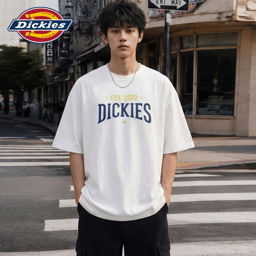 Dickies帝酷适白色纯棉重磅短袖T恤男夏季字母印花半袖情侣上衣M