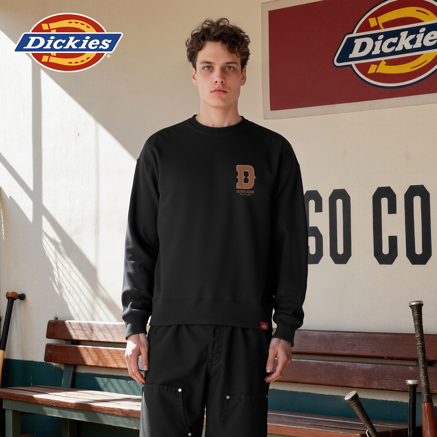 Dickies帝酷适26春秋新款复古图案印花卫衣毛圈内里宽松男女同款J