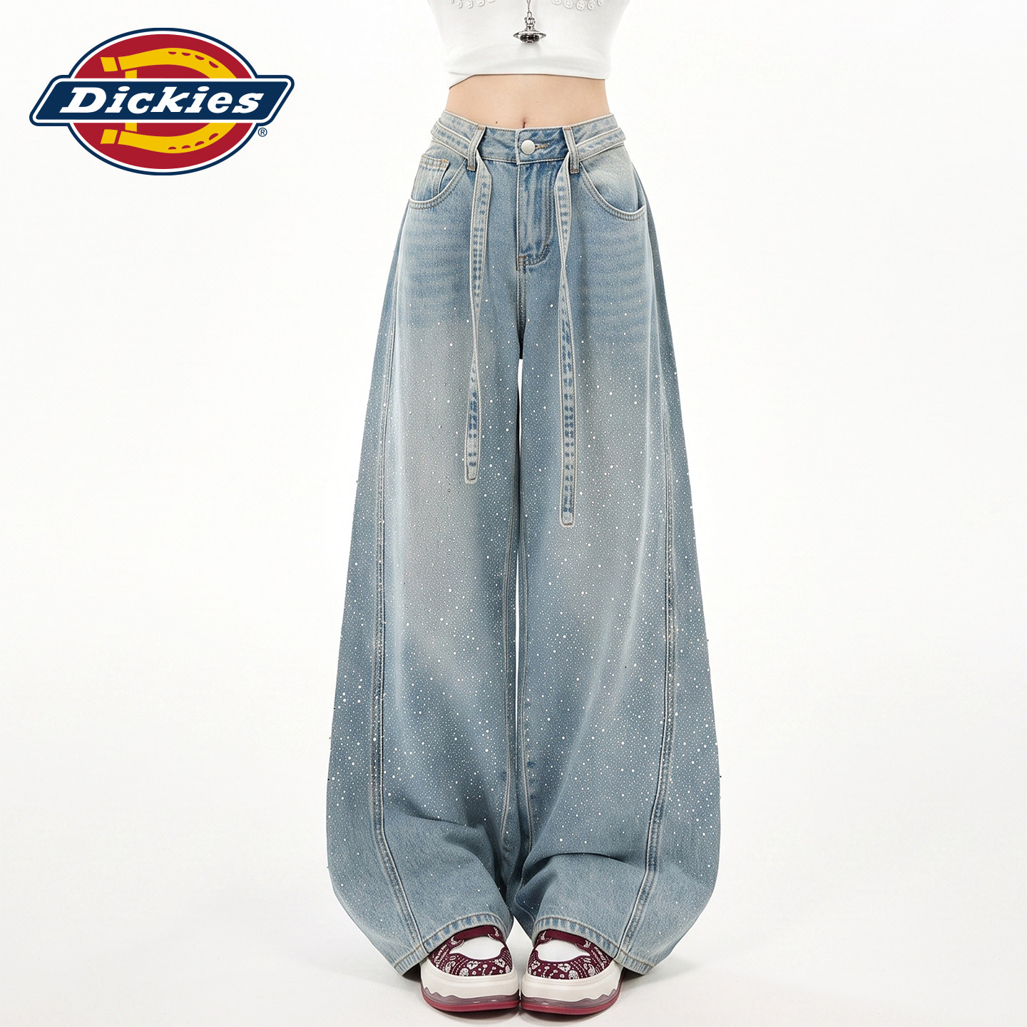 Dickies帝酷适烫钻弯刀牛仔裤女Y图片