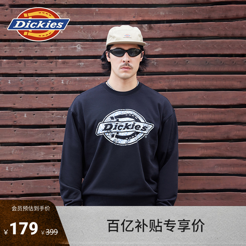 Dickies秋冬图案logo印花 宽松休闲圆领卫衣 毛圈布内里男女情侣