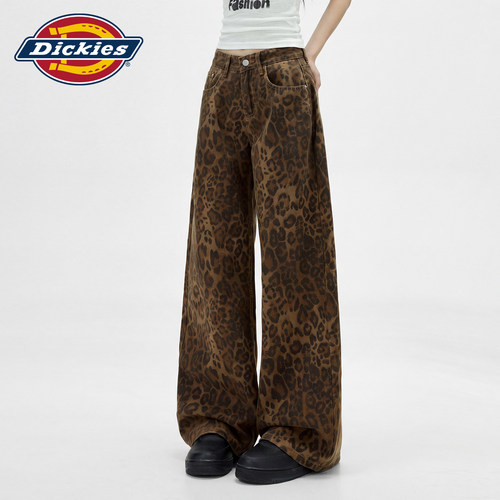 Dickies复古豹纹阔腿牛仔裤女