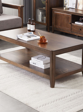 优木家具北美橡木茶几纯实木咖啡桌1.2米简约茶桌美式客厅家具