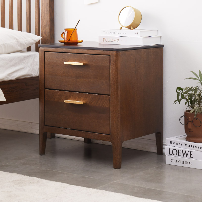优木家具北欧简约实木床头柜岩板