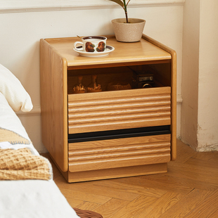 优木家具北美白蜡木床头柜两抽床头柜全实木床头柜北欧简约原木
