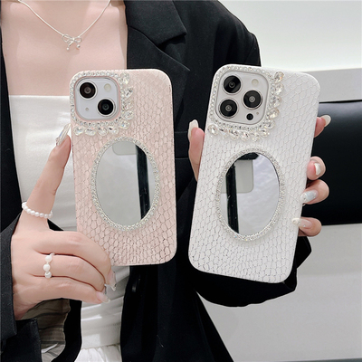 麟纹皮镶钻iphone16镜子手机壳