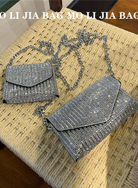 超闪满钻小方包包2023年新款水钻单肩斜挎女包潮流时尚网红斜跨包