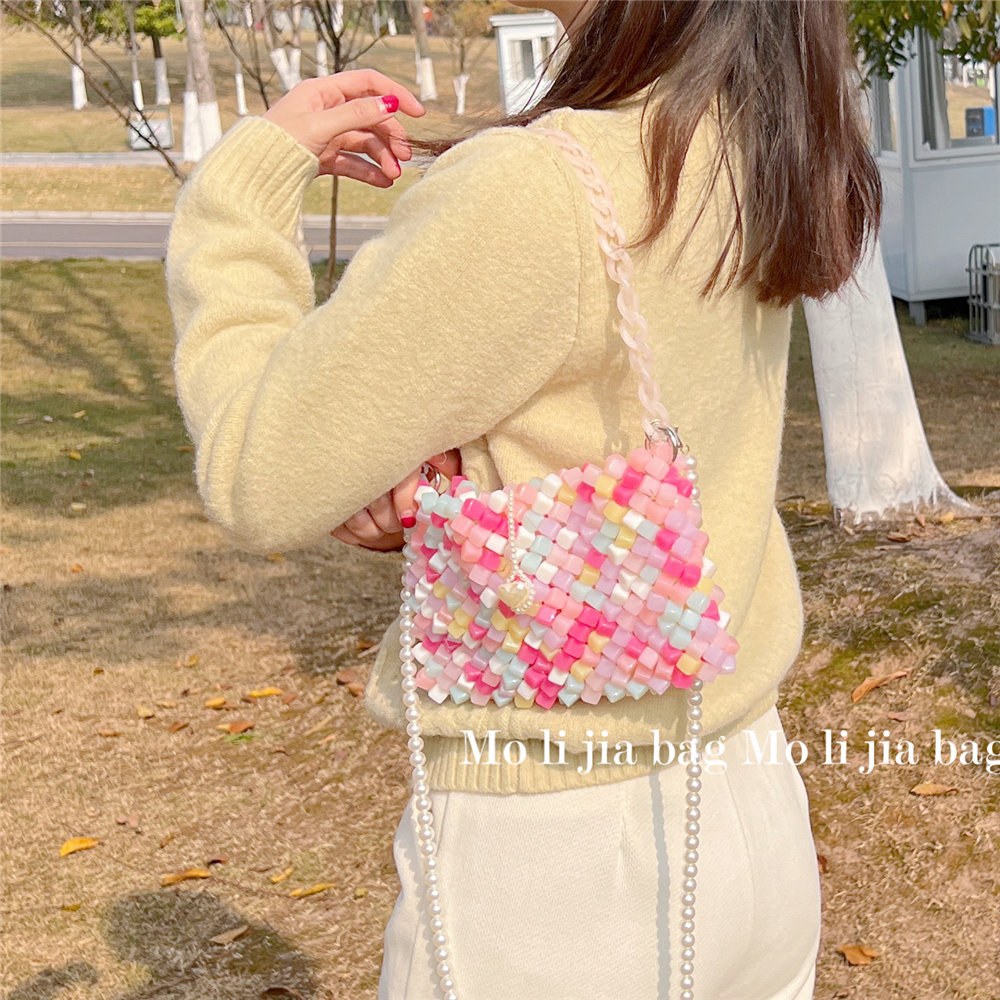 糖果色串珠包腋下背女包
