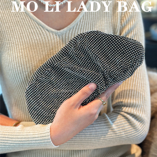 褶皱链条水钻云朵包饺子包金属镶钻手工缝制晚宴手拿包单肩斜跨包