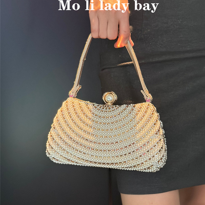 高级感新款满钻复古珍珠镶钻手提包名媛女时尚宴会单肩斜挎晚宴包