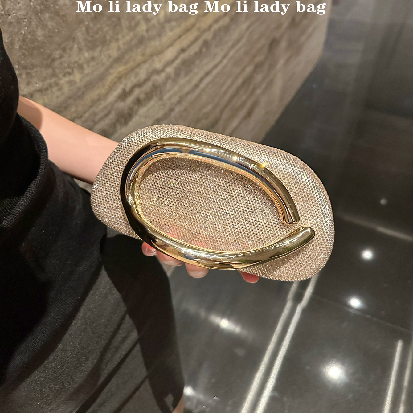 高奢烫钻闪亮水钻复古高级感金属装饰手提盒子包新款宴会手拿包女