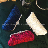 2020新款 皱褶丝绸晚宴包手拿包名媛宴会包旗袍礼服包包新娘手包女