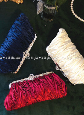 2020新款皱褶丝绸晚宴包手拿包名媛宴会包旗袍礼服包包新娘手包女