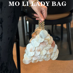 2025度假风仙女天然贝母亮片贝壳包晚宴手工编织串珠珍珠包手提包