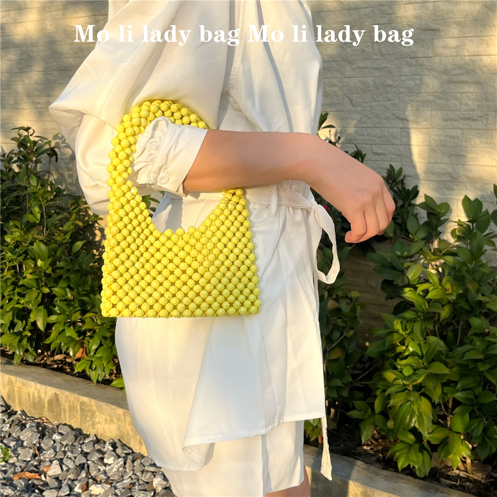 2023少女法式糖果色手工编织diy串珠珍珠包手机包手提包串珠女包