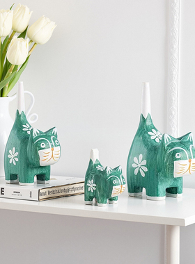 跨境创意手绘工艺品胖蓝猫动物摆件家居客厅橱柜装饰品咖啡厅摆设