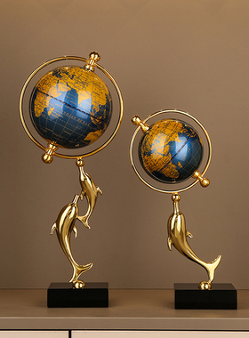 金属地球仪轻奢高档海豚装饰办公室高级感摆件客厅别墅工艺装饰品
