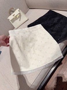 钟菲提花亮片高腰白色半身裙短裙夏季女2025新款高级感气质小个子
