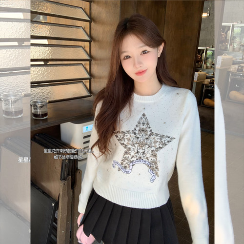 钟菲菲毛衣女2026新款春秋高级感刺绣圣诞过年针织衫内搭外穿羊毛