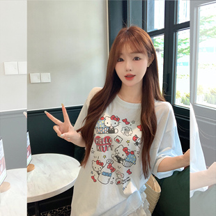 现货闪发钟菲菲冰爽雪花棉kitty猫精梳棉T恤宽松显瘦短袖 t恤女202