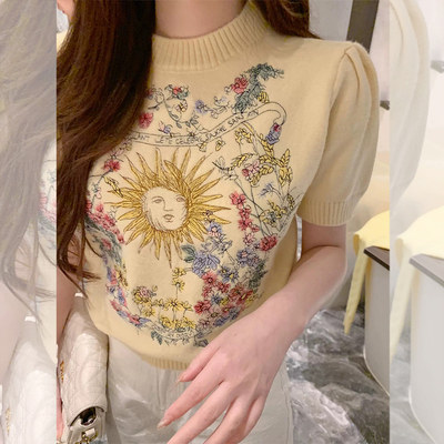 时尚提花刺绣字母图案针织毛衣