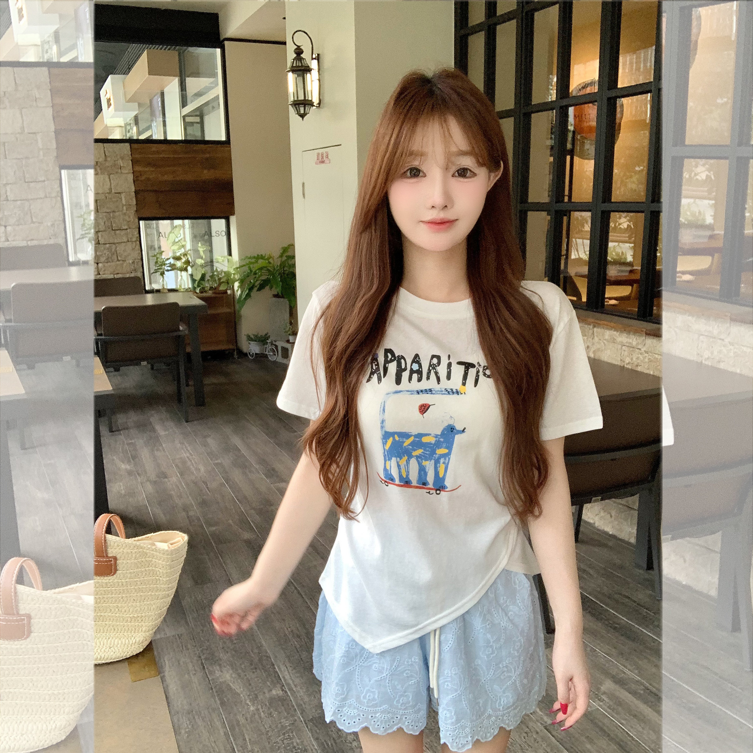 现货闪发钟菲菲雪花棉卡通图案短袖女t恤2026新款夏超好看独特漂