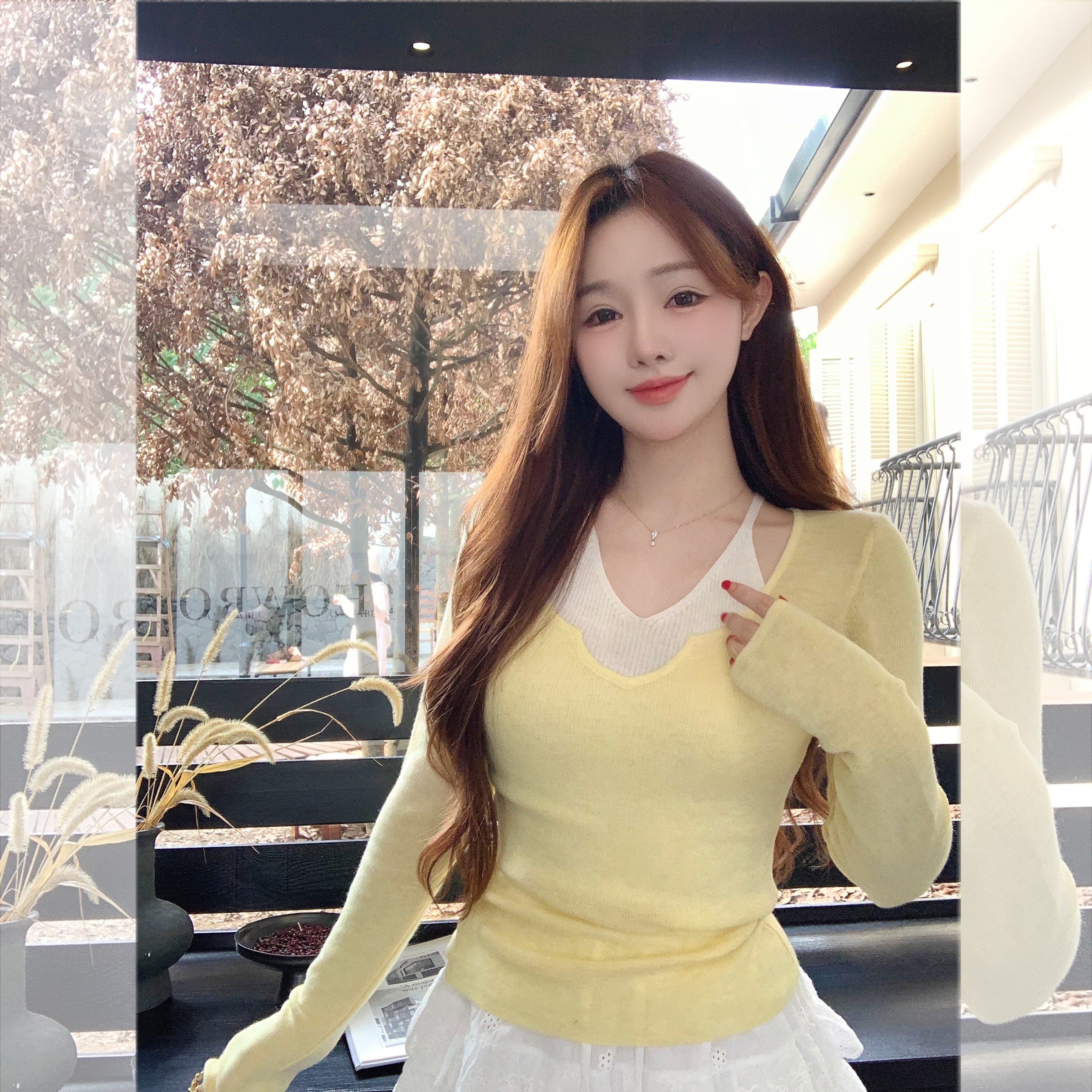 假两件显瘦羊毛打底衫长袖百搭