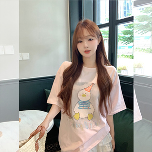 现货闪发钟菲菲雪人冰爽精梳棉显瘦宽松短袖 巨夏日 t恤女2026新款