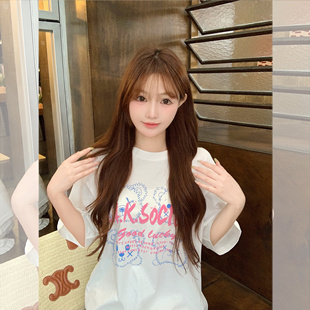 现货闪发钟菲菲冰爽纯棉卡通小熊印花宽松显瘦短袖 t恤女2026新款