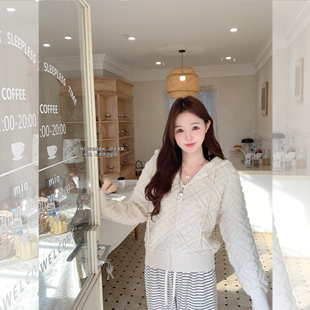 钟菲菲2026秋冬新款针织开衫女宽松连帽拉链毛衣慵懒高级感羊毛