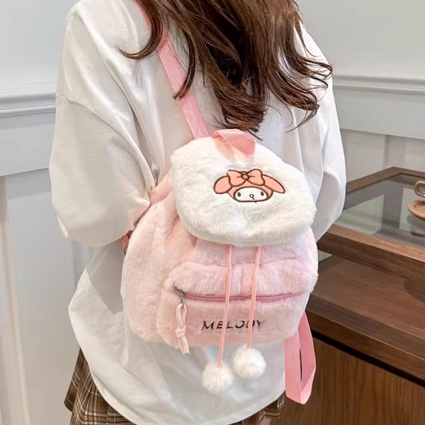 可爱毛绒卡通双肩包女生迷你大容量翻盖旅行休闲小背包百搭潮包包