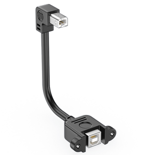 浮太USB2.0打印公对母延长线带螺母固定上下左右L型90度弯头B公对母方口连接线带耳朵纯铜双层屏蔽带螺丝固定