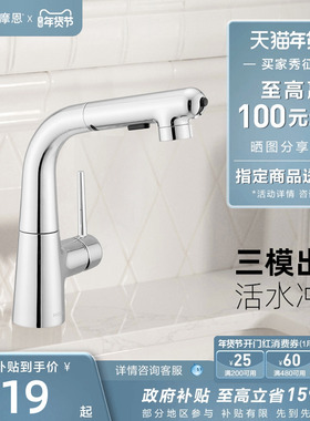 摩恩面盆水龙头浴室卫生间洗手盆抽拉冲牙器水龙头冲洗器89125M