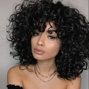 短卷发拉美卷假发整顶黑人烫假发化纤头套 Afro Curly Wigs Short