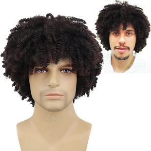 男士假发小卷嘻哈风Hip hop鸡窝头短卷发黑人化纤头套蓬松爆炸头