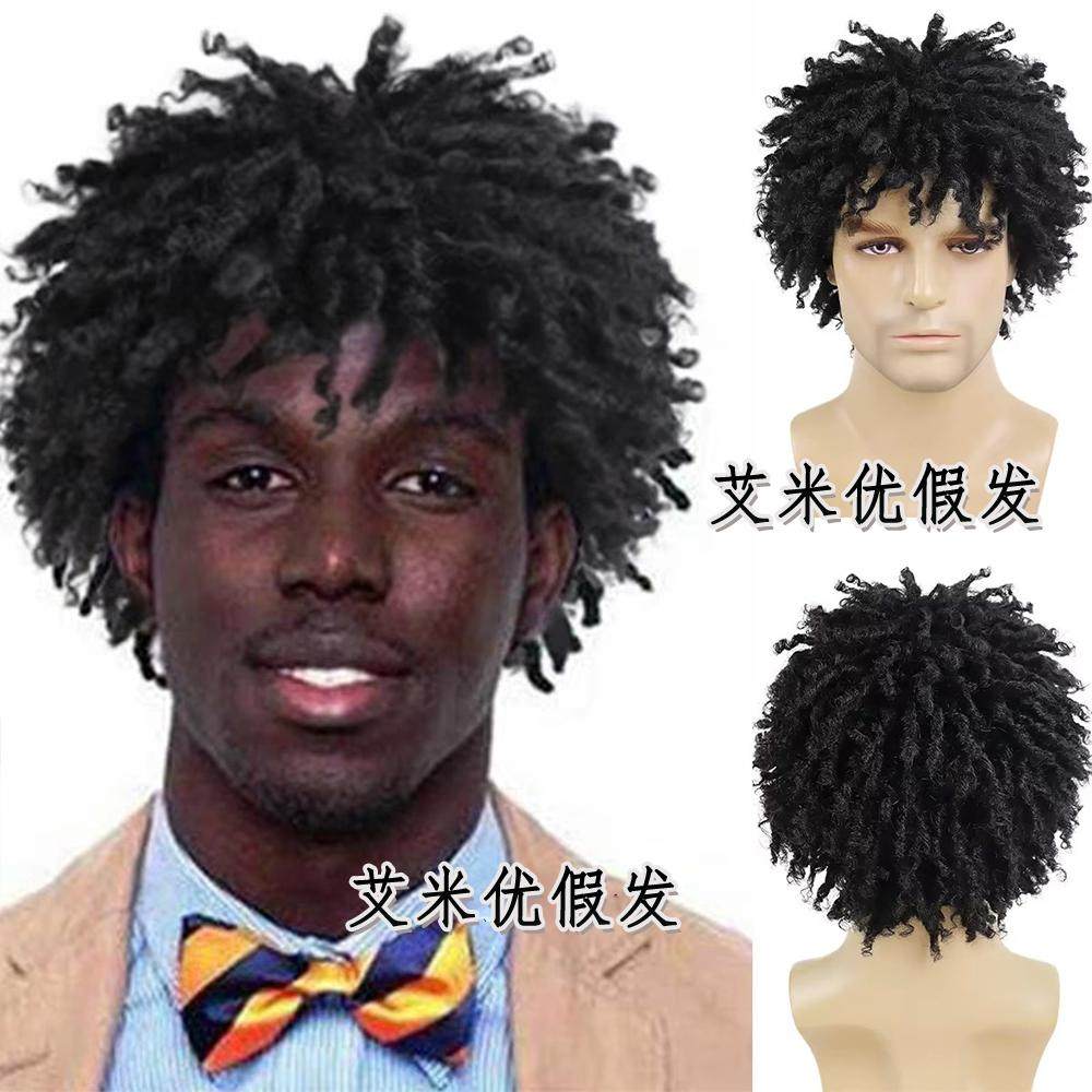 男士短款非洲脏辫头套美式风爆炸头蓬松卷发DreadlockWig脏辫头套